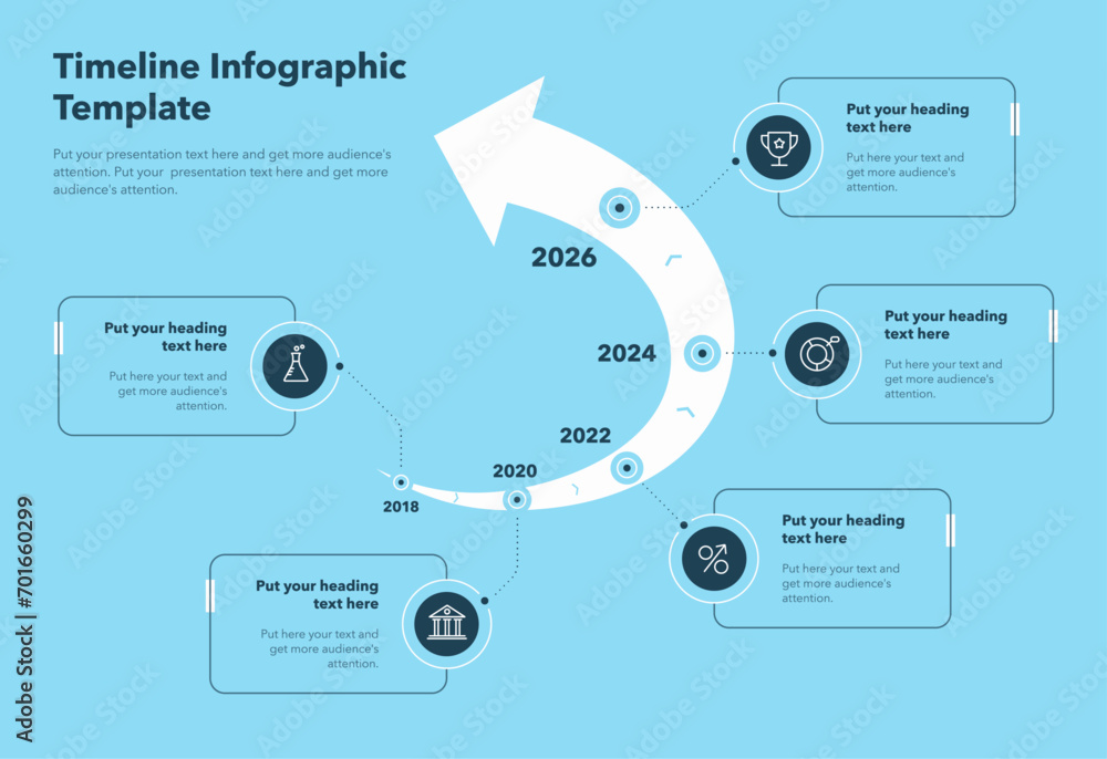 Aufkleber Timeline infographic template with five stages - blue version. SImple chart design for workflow layout, diagram, banner, web design.