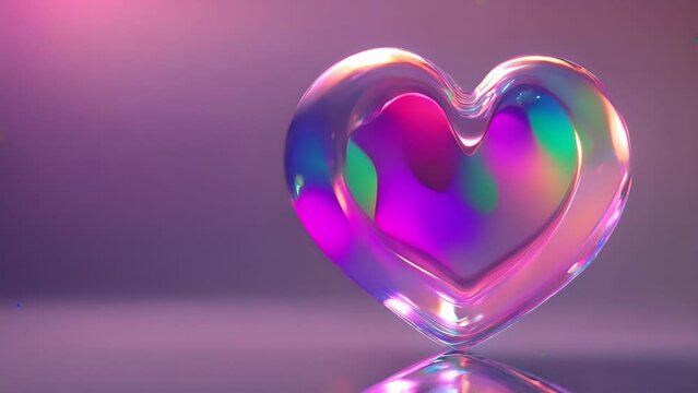 Iridescent heart shape with reflective surface.