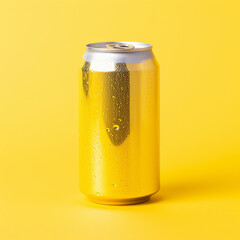 Glistening soda can on a yellow background. - obrazy, fototapety, plakaty