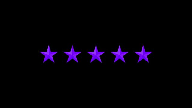 Five Purple Stars on black background – Video animation for rating reviews
