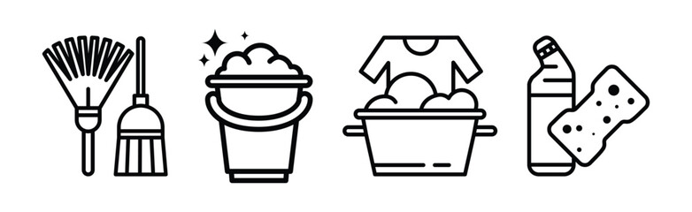 Cleaning and Cleanup Line Object and Equipment Vector Set