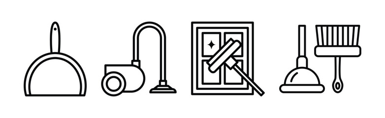 Cleaning and Cleanup Line Object and Equipment Vector Set