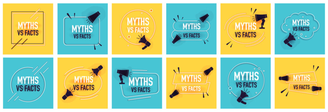 Megaphone with myths vs facts speech bubble banner.
