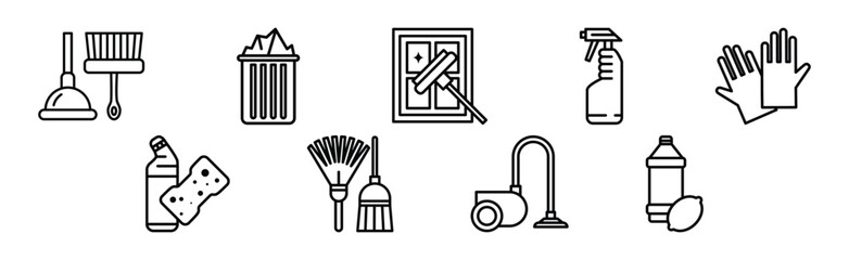 Cleaning and Cleanup Line Object and Equipment Vector Set