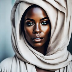 Naklejka premium Photography portrait of a black Jamaican African American woman gorgeous with pastel colored makeup 