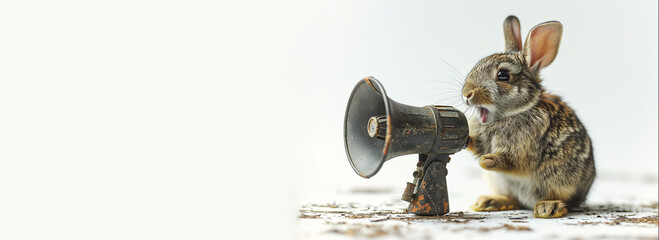 Easter bunny or rabbit with loudspeaker  megaphone, advertising and marketing concept, social...