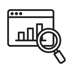 stocks market growth graphs browser and magnifying glass line icon.