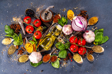 Various spices and herbs background