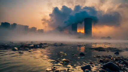 Smoke and air pollution. Pollution of the atmosphere. air pollution concept. AI generated image