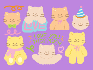 Cat drawing characters for cute animal sticker, brand logo, pet icon, vet, cartoon, comic, fabric print, ads, banner, background, Valentine's Day, social media post, wallpaper, background, party