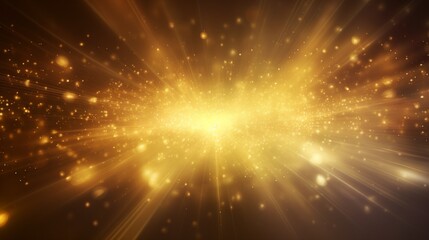 Abstract particle background concept golden glittering sparkles and bright yellow beams light