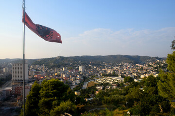  Valona panorama and albanian flag Albainia