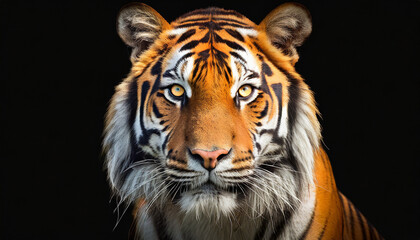 tiger head and eyes isolated on black background, closeup face