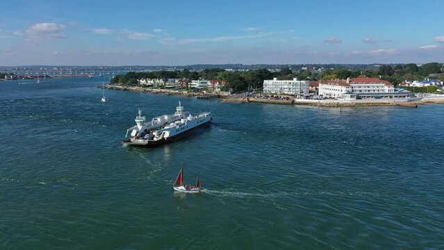 Sandbanks chain ferry crossing entrance to Poole Harbour, Dorset