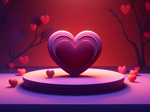 Red Heart shaped object in a heart shaped box in a purple background, Valentines day background. Be my valentine theme. Valentine celebration concept greeting card hearts