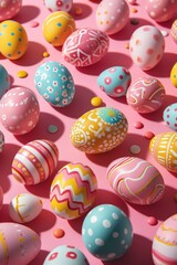 Fototapeta na wymiar A festive group of intricately adorned easter eggs, each carefully crafted with colorful designs, resting in a sphere of springtime joy