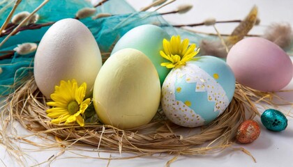 Naklejka na ściany i meble Pastel Parade: A Charming Display of Easter Eggs in Soft Shades