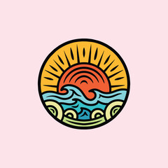 Hand Drawn Surfing Wave Design illustration vector Emblem