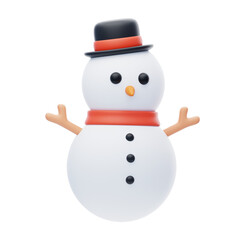 Snow Sculpture: Charming 3D Illustration of Snowman. 3d illustration, 3d element, 3d rendering. 3d visualization isolated on a transparent background