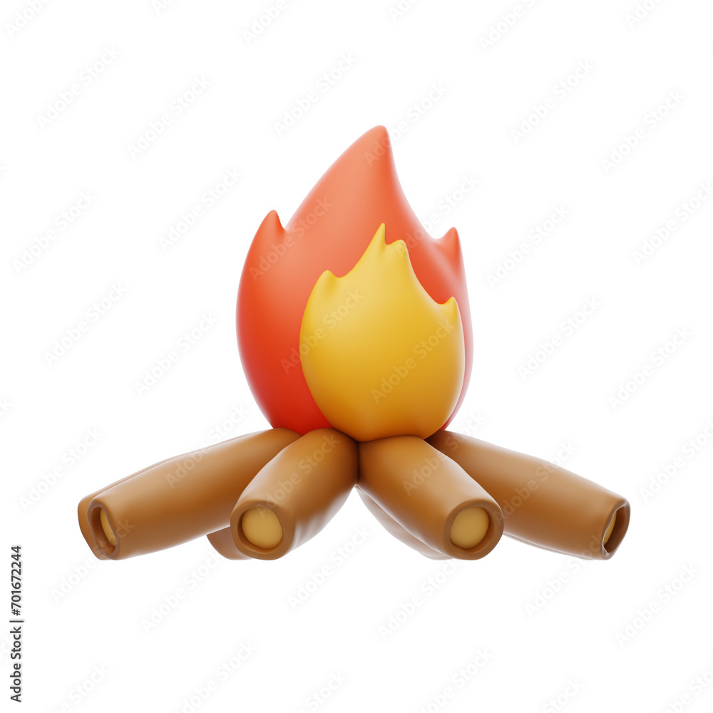 Poster glowing embers in a winter wonderland: 3d bonfire. 3d illustration, 3d element, 3d rendering. 3d vis