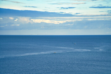 View over the Kattegat. Baltic Sea in Denmark. Blue sea with gentle waves.