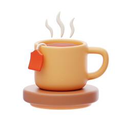 Aromatic Infusion: 3D Hot Tea Delight Illustration. 3d illustration, 3d element, 3d rendering. 3d visualization isolated on a transparent background