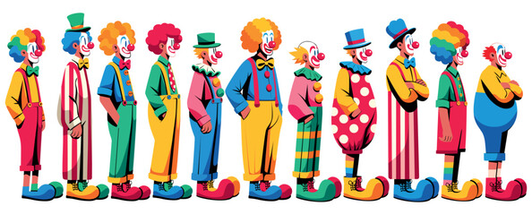 Fototapeta na wymiar Clowns In Line