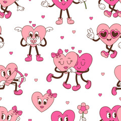 seamless pattern with cute retro hearts