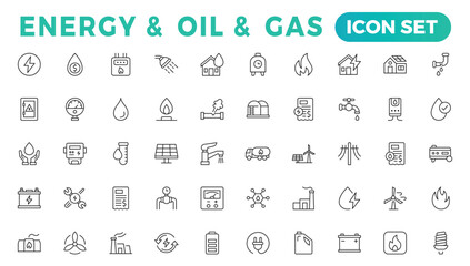Energy and Oil and gas - thin line web icon set. Outline icons collection