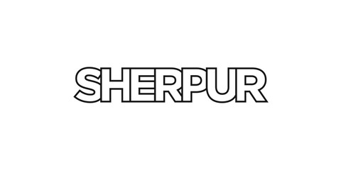 Sherpur in the Bangladesh emblem. The design features a geometric style, vector illustration with bold typography in a modern font. The graphic slogan lettering.