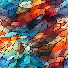 seamless pattern with the texture of a multicolored stained glass window on rainbow background