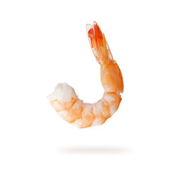 Tiger shrimp or prawn flying isolated on white
