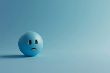 Blue Monday concept. Sad emoji face on light blue background