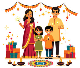 Indian Family Celebrating Diwali