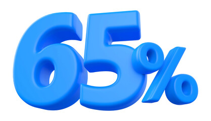 65 percentage discount number blue 3d render