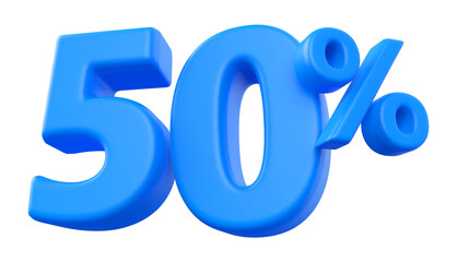 50 percentage discount number blue 3d render