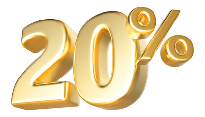 20 percentage discount number gold 3d render