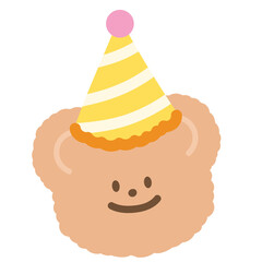 Teddy Bear with party hat for cartoon character, comic, mascot, cute animal sticker, pet icon, brand logo, pet icon, vet, fabric print, happy, fashion, accessory, school, cute element, birthday party