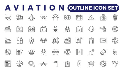 Fototapeta na wymiar Simple Outline Set of aviation icons. Linear style icons pack