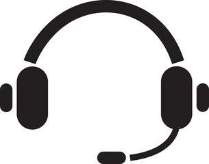 Headphone earphone icon black Filled style for web site design and mobile dark mode apps Vector illustration on a transparent background. headphones music speakers icon. Customer service support.