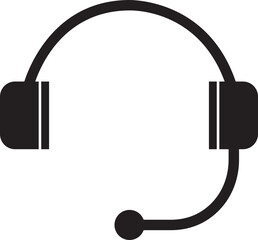 Headphone earphone icon black Filled style for web site design and mobile dark mode apps Vector illustration on a transparent background. headphones music speakers icon. Customer service support.