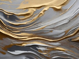 Closeup of abstract silver and gold texture background. Oil, acrylic brushstroke, pallet knife paint on canvas. Art Canvas Banner.