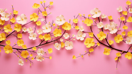 pink background little yellow flowers