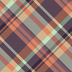 Graphical check vector textile, content seamless tartan plaid. 60s texture fabric background pattern in orange and pink colors. - obrazy, fototapety, plakaty