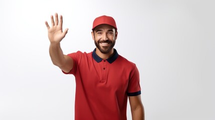 Naklejka premium Handsome delivery man on white background, Male postman courier, Shipment concept
