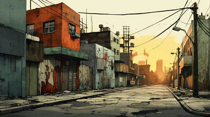 Fototapeta na wymiar illustration painting of urban street