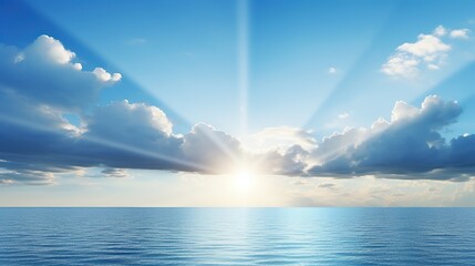 Fototapeta na wymiar Blue sea and sun, at sunset, at sunrise, clear weather