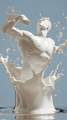 splash of milk in form of muscle body, 3d rendering.