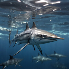 Fototapeta premium Marlin Pelagic Expedition into the Oceanic Realms of Elegance and Conservation Triumphs ai generated