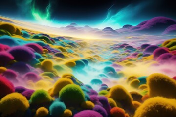 Fantastic landscape of the spiral multiverse, multi color, Amazing colors, game banners. Generative AI.